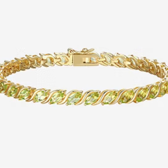 Gold over Sterling Silver Green Peridot Tennis Bracelet - Picture 2 of 8